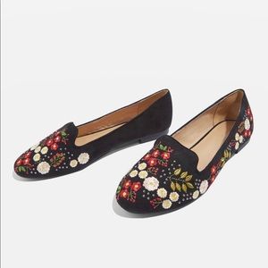 topshop embroidered floral flats NEW